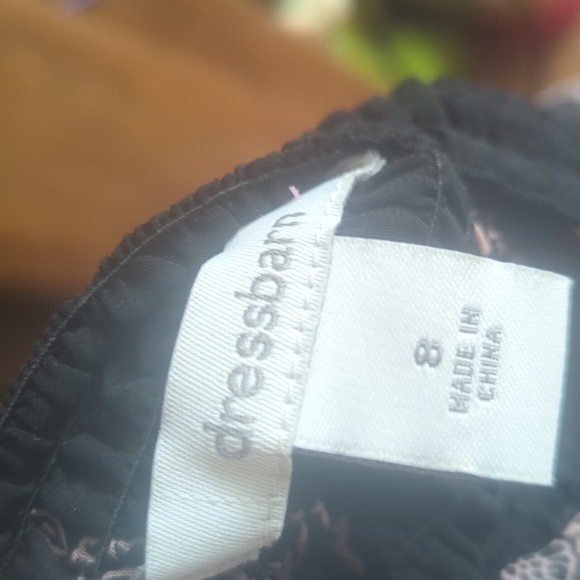 Dressbarn Black/ Blush Pink Print Flowy Chiffon Babydoll Fairy Slip Dress Sz 8 - Picture 10 of 12